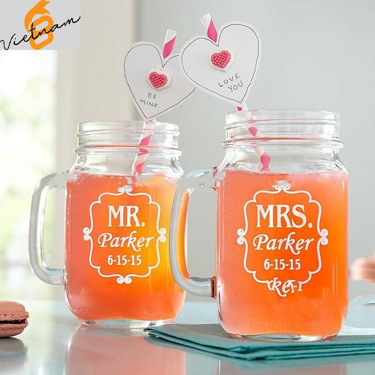 Combo 4 Hũ Thủy Tinh Cốc Quai Nắp Lỗ Đựng Sinh Tố, Nước Ép Trái Cây, Detox Nắp Lỗ