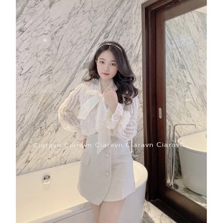 áo tơ ren nơ cổ