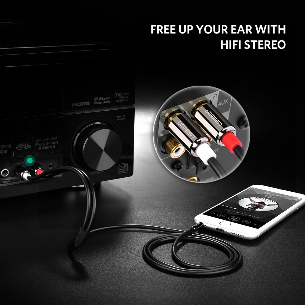 Cáp audio 3.5mm ra 2 đầu RCA UGREEN độ dài tự chọn