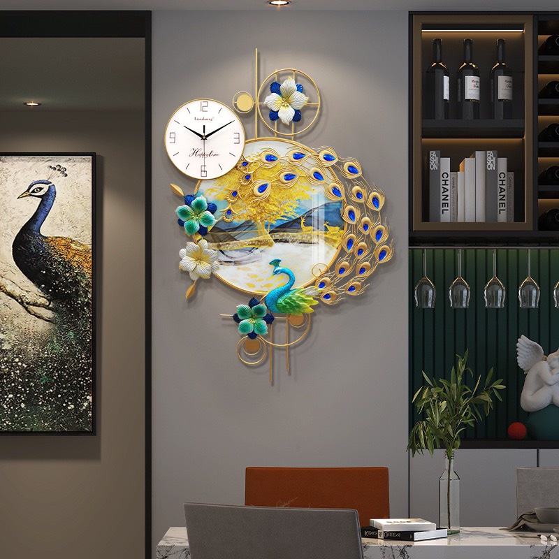 Đồng Hồ Decor Con Công Kết Hợp Tranh Kính Phù Điêu Treo Tường Trang Trí Phòng Khách Cao Cấp KD2926-1