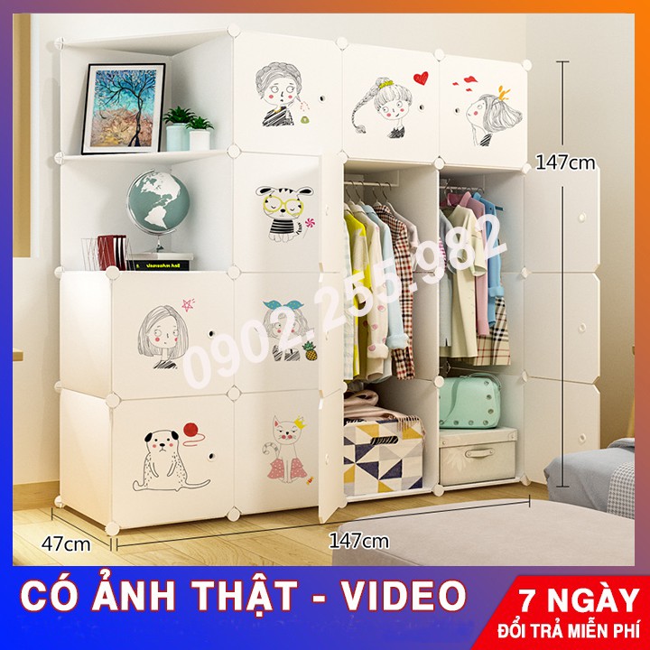 TỦ NHỰA LẮP GHÉP ĐA NĂNG ĐỂ ĐỒ CHO BÉ 16 Ô CỬA  GIÁ RẺ sâu 47cm