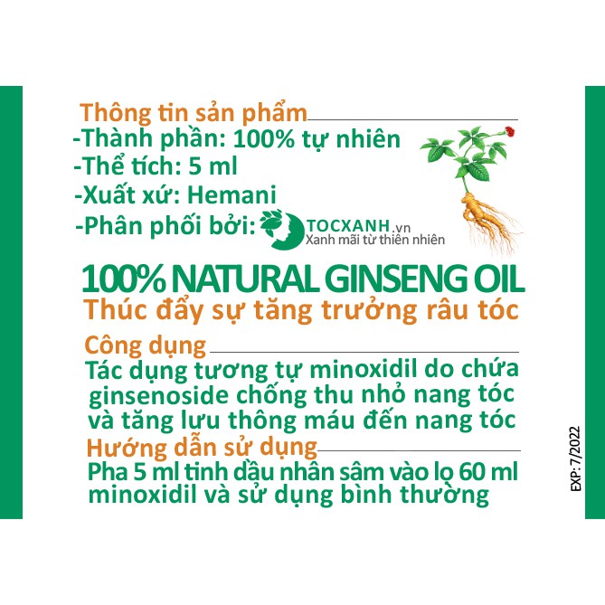Dầu nhân sâm Ginseng oil pha dung dịch minoxidil giúp ngăn rụng và thúc đẩy mọc râu, tóc