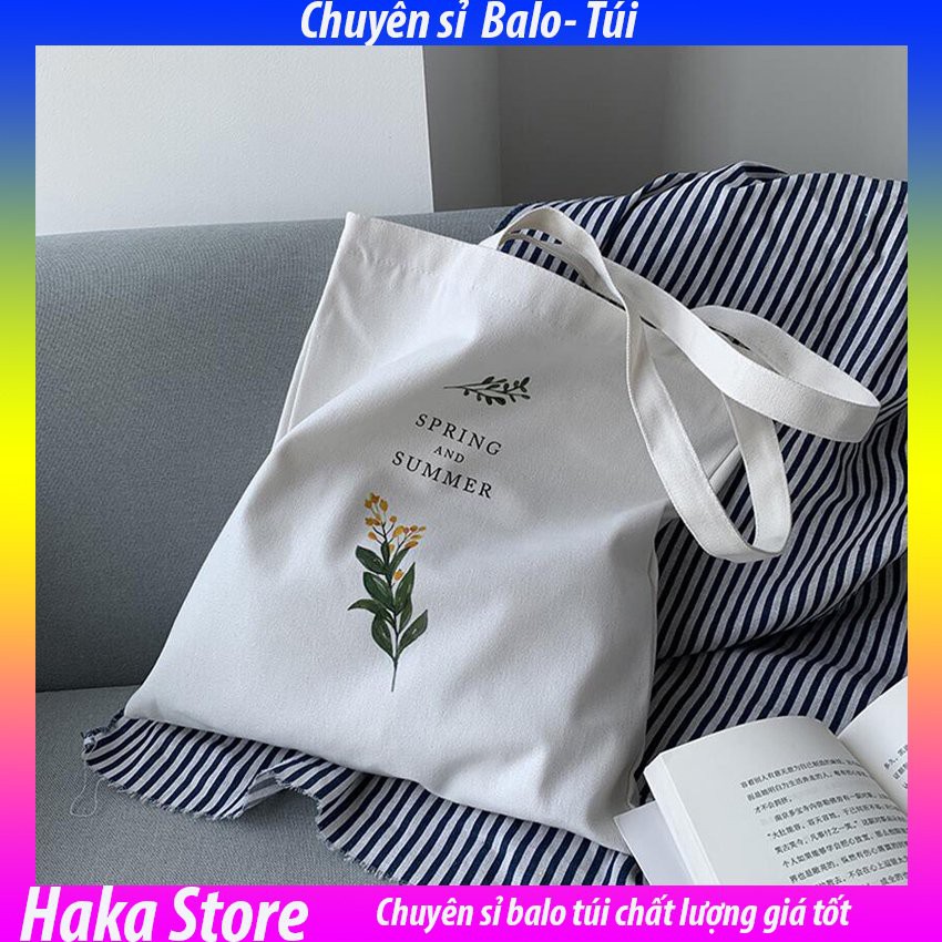 (Quà Xinh) Túi tote vải canvas cành hoa cải Siêu hot tặng quà xinh