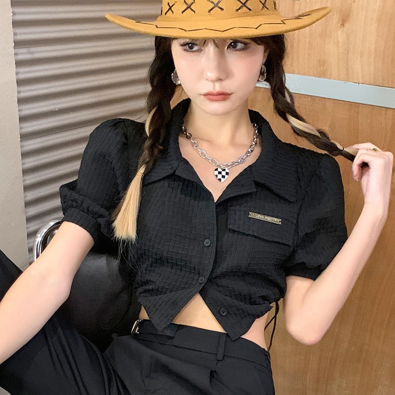 Áo Croptop Tay Ngắn Phối Dây Rút Thời Trang Cá Tính Dành Cho Nữ