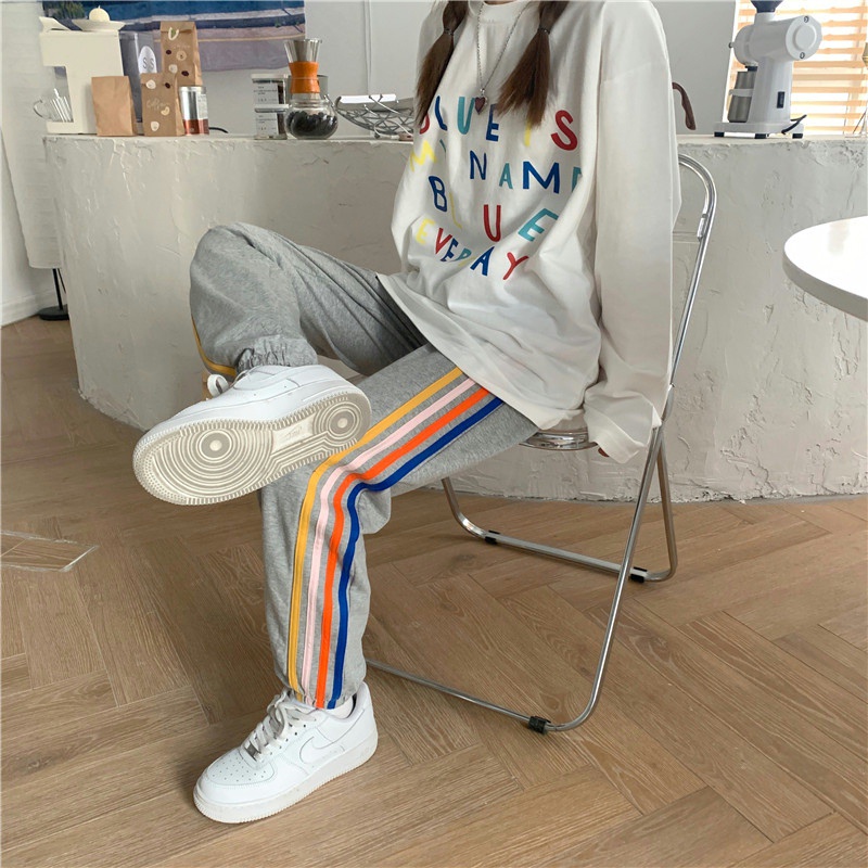Quần ống rộng Họa Tiết Kẻ Sọc Đơn Giản Phong Cách Hàn Quốc