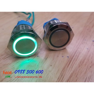 Nút nhấn nhả vỏ kim loại phi 22mm, điện áp 12V, chống thấm nước, đèn hình tròn