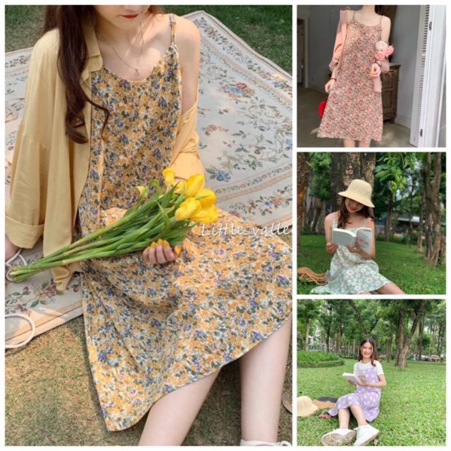 [Ảnh thật/Video] Váy 2 dây hoa nhiều màu - Đầm 2 dây hoa