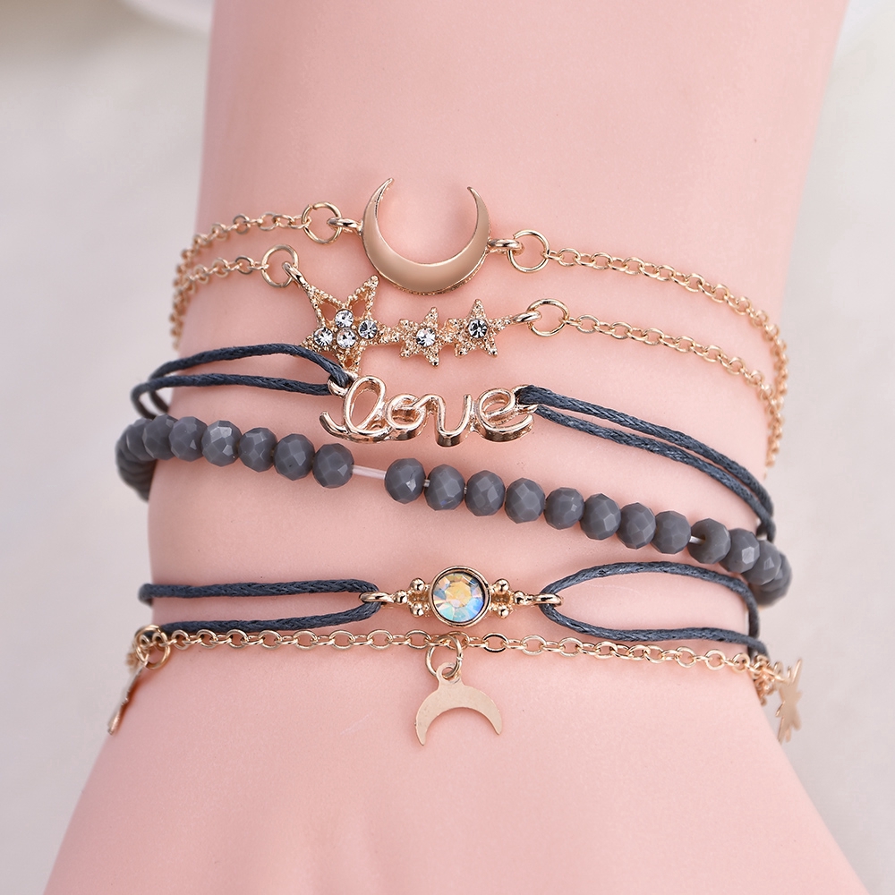 Bộ 6 vòng đeo tay đính đá phong cách bohemian cho nữ