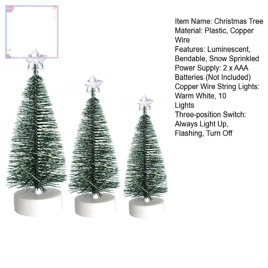 Bộ 3 Cây Thông Noel Mini Để Bàn Có Đèn Trang Trí