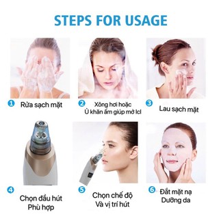 Máy Hút Mụn Đầu Đen Làm Sạch Da Mặt Sạc Pin [ 5 Đầu Hút}