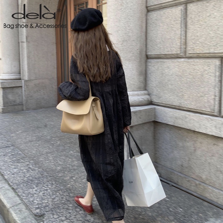 Dela Túi Xách Da pu Nắp Gập Hai Dây Đeo Một Bên Vai Có Khóa Nam Châm Thời Trang Khí Chất Dành Cho Bạn Nữ