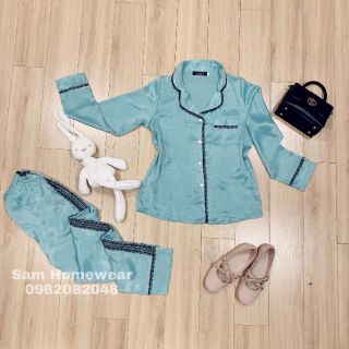Bộ ngủ lụa trơn viền ren - NOHK