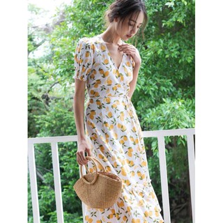Đầm Zara vạt chéo họa tiết chanh tây siêu đẹp DQ4VCG5N9