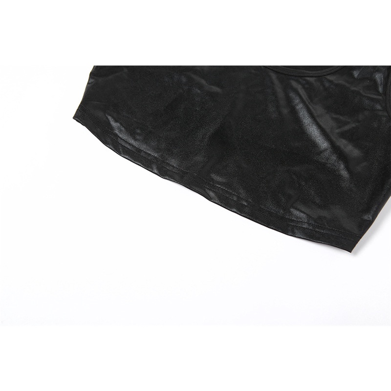 Set Áo Tank Top Cổ Chữ U + Chân Váy Da PU Lưng Thấp Thời Trang Cho Nữ