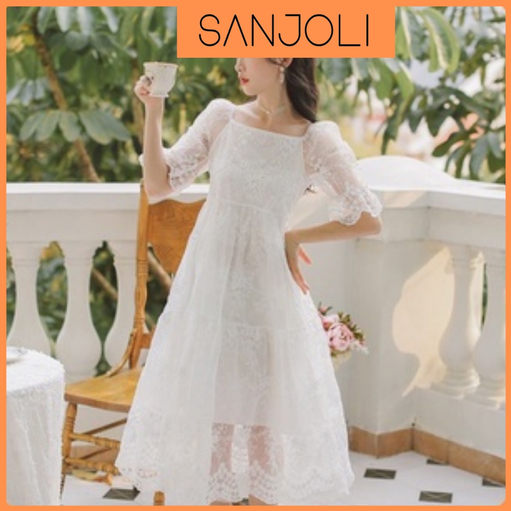 Đầm Trắng Dự Tiệc Cưới SANJOLI Váy Babydoll Đi Tiệc Sang Trọng thiết kế xòe cao cấp công chúa xinh VD015