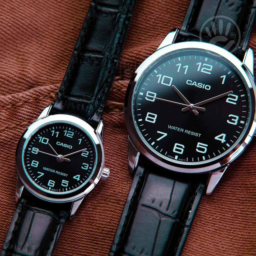 Đồng hồ đôi nam nữ dây da Casio Anh Khuê MTP/LTP V001L-1B
