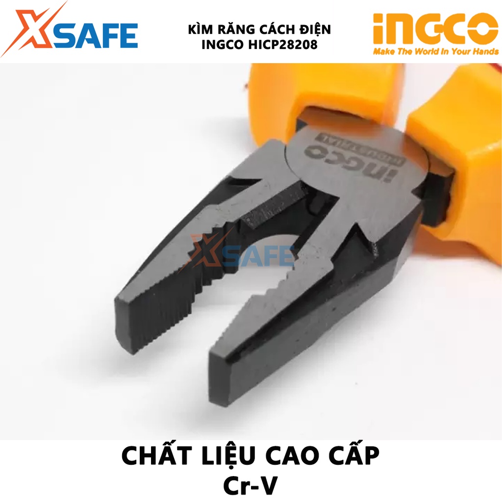 Kìm răng cách điện INGCO HICP28208 | Kìm tuốt dây điện Kích thước 8&quot;/200mm Đầu kềm được đánh bóng và chống gỉ