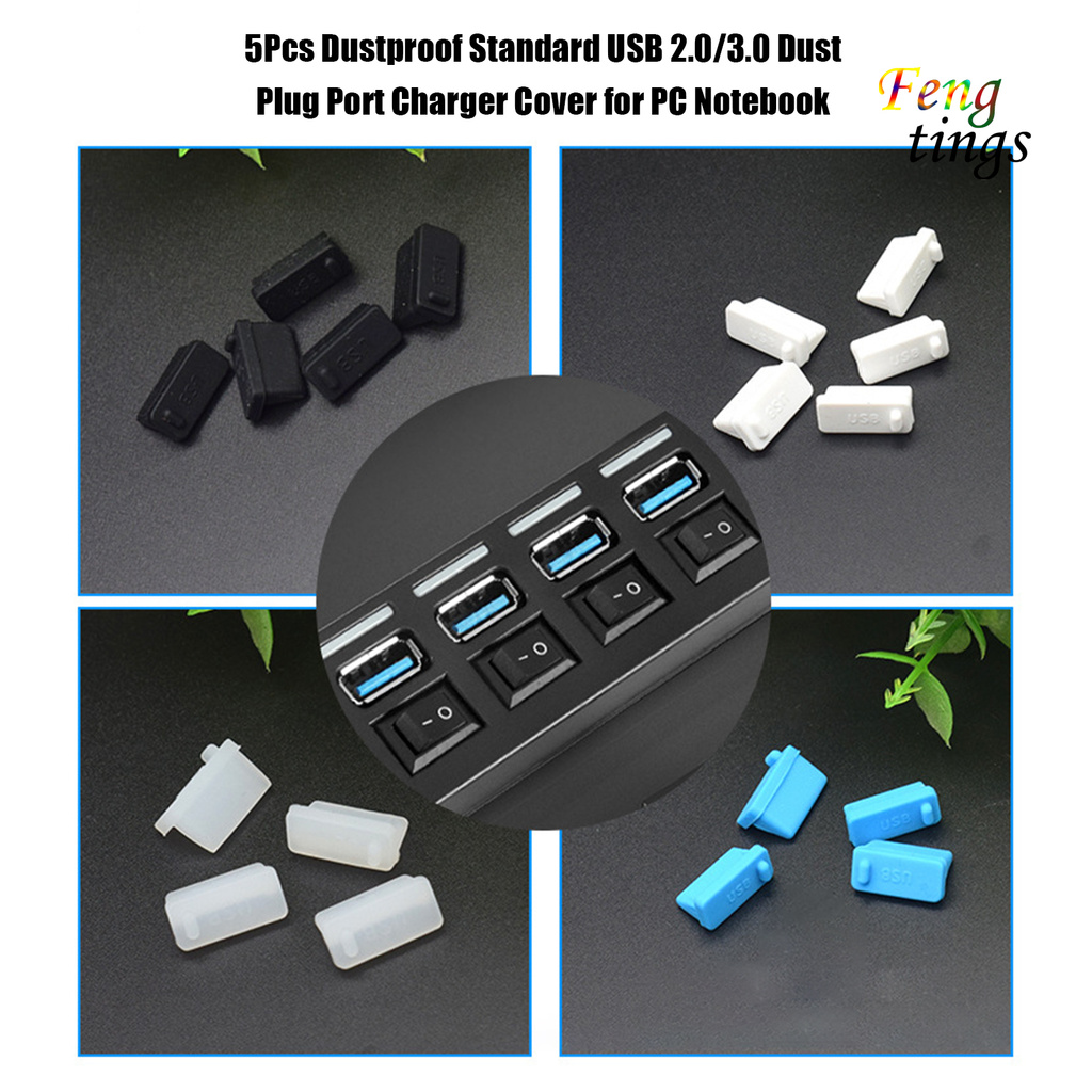 Bộ 5 Miếng Bọc Cổng Sạc Usb 2.0 / 3.0 Chống Bụi Cho Máy Tính