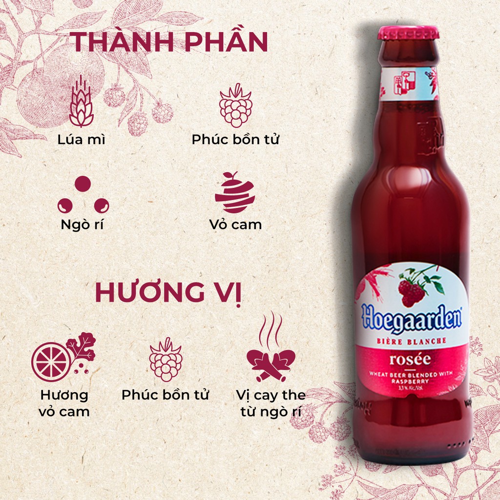 Bia Hoegaarden Rosée Bỉ hương vị trái cây lốc 6 chai (248ml/chai)