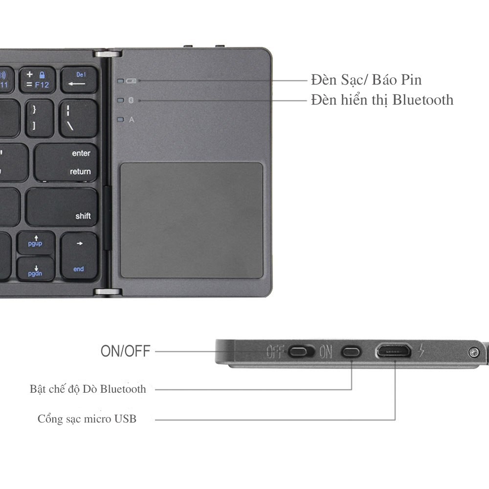 Bàn phím kèm Touchpad kết nối Bluetooth cho điện thoại máy tính bảng - Bàn phím Bluetooth B033