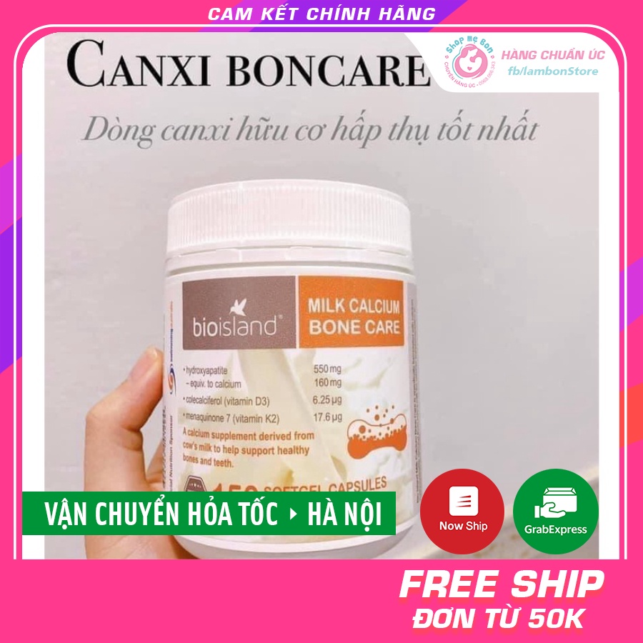 Viên uống Canxi sữa cho người lớn, Canxi hữu cơ, Canxi Bone Care Bioisland 150 viên - Úc