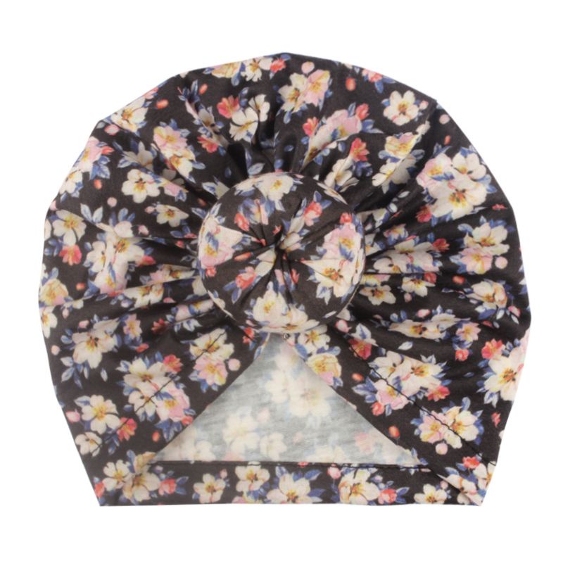 Mũ Beanie Mềm Mại In Họa Tiết Hoa Thắt Nút Dễ Thương Cho Bé Sơ Sinh