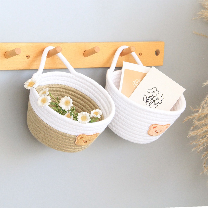 Giỏ Đựng Đồ Bằng Dây Cotton Bện Có Tay Cầm Dễ Thương Đa Ứng Dụng