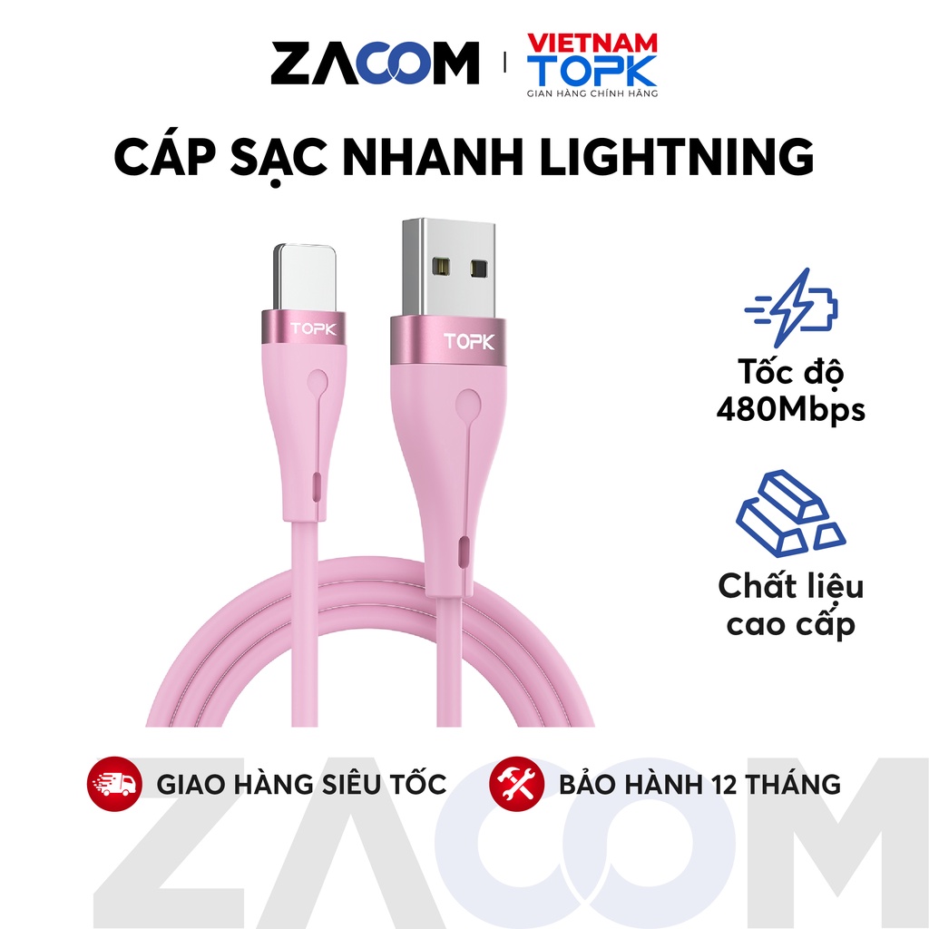 Dây cáp sạc TOPK AN46 dùng cho điện thoại Vỏ TPE silicon dẻo chống đứt gãy - Hàng chính hãng Bảo hành 12 tháng