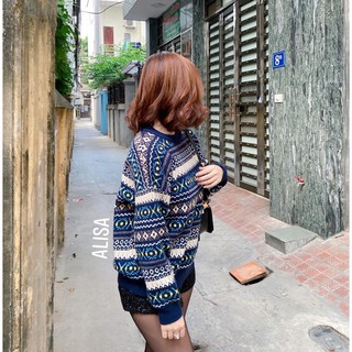Áo len hoạ tiết xanh - alisa