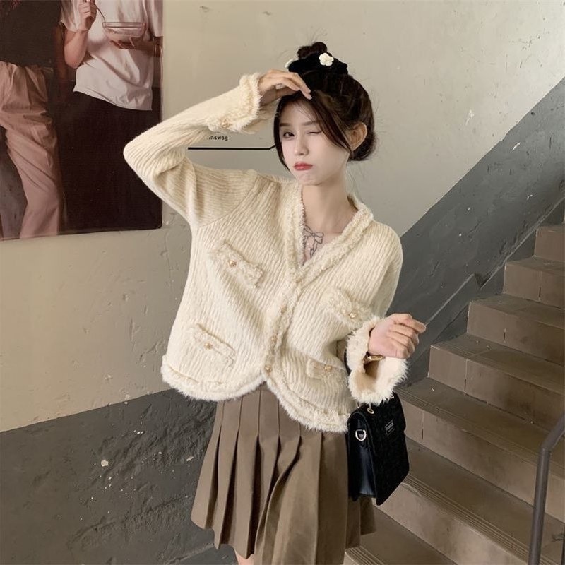 Áo Khoác Cardigan Cổ Chữ V Thời Trang Mùa Xuân Pháp Cho Nữ