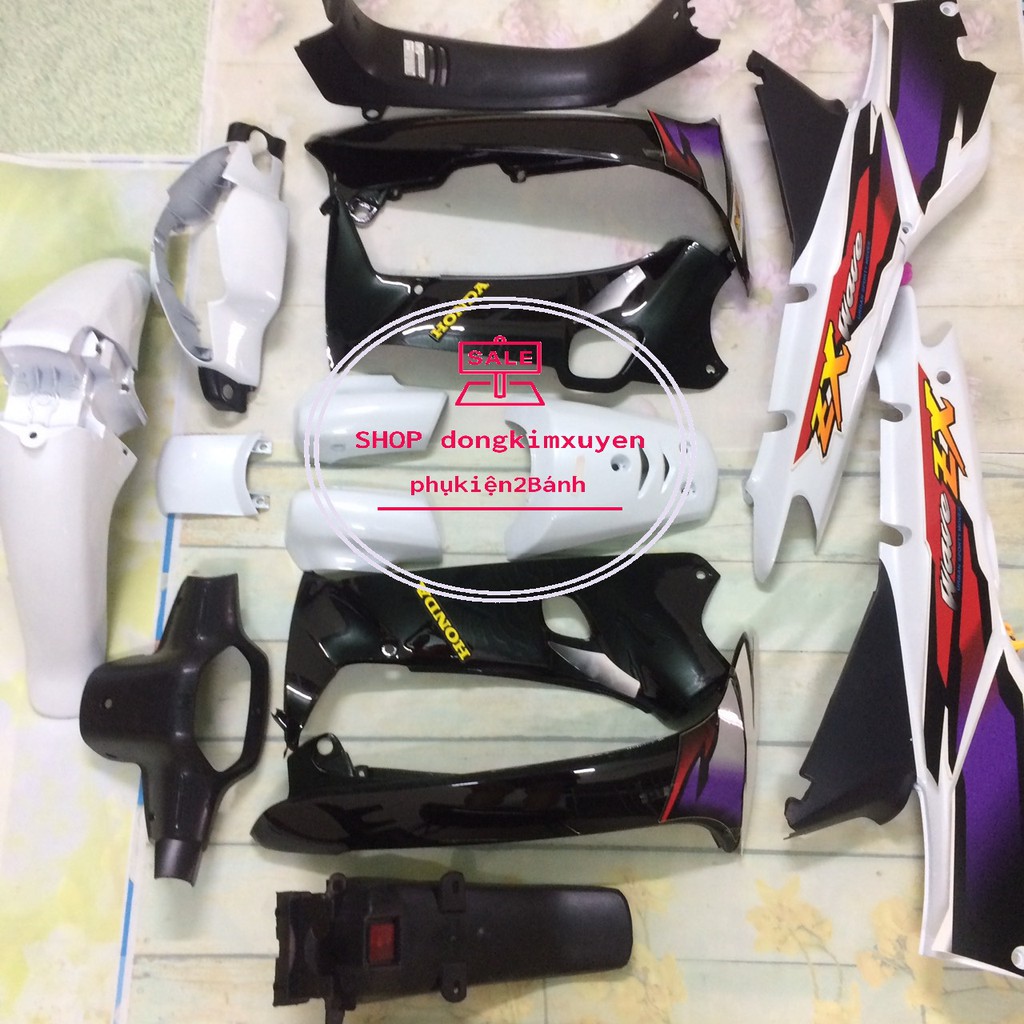 💥DÀN áo áo xe WAVE ZX  MÀU TRẮNG -wave alpha - Full vỏ NHỰA nguyên sinh xe Wave ZX màu Trắng đen [D114-zx trắng )