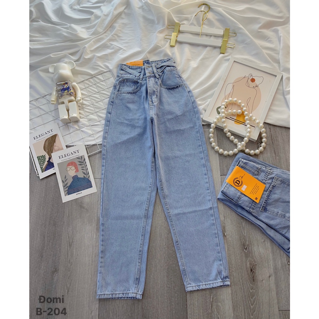 QUẦN BAGGY JEANS NỮ LƯNG CAO 2 NÚT CHÉO NHÂN LAI CUỐN MÀU XANH NHẠT VẢI DÀY DẶN MỀM MỊN CAO CẤP HADI