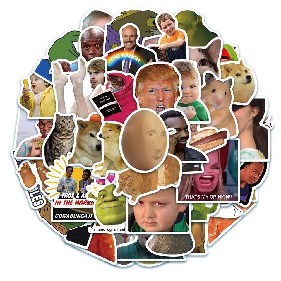 Bộ 50 Sticker Chủ Đề Meme, Trào Lưu Internet Dán Trang Trí Macbook, Vali, Mũ Bảo Hiểm, Điện Thoại, Laptop
