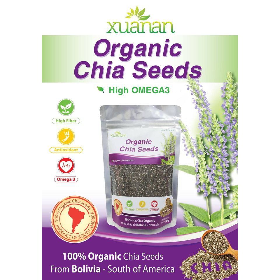 Hạt Chia Organic Xuân An Gói 300gr - [Tặng Hàng KM Đính Kèm]