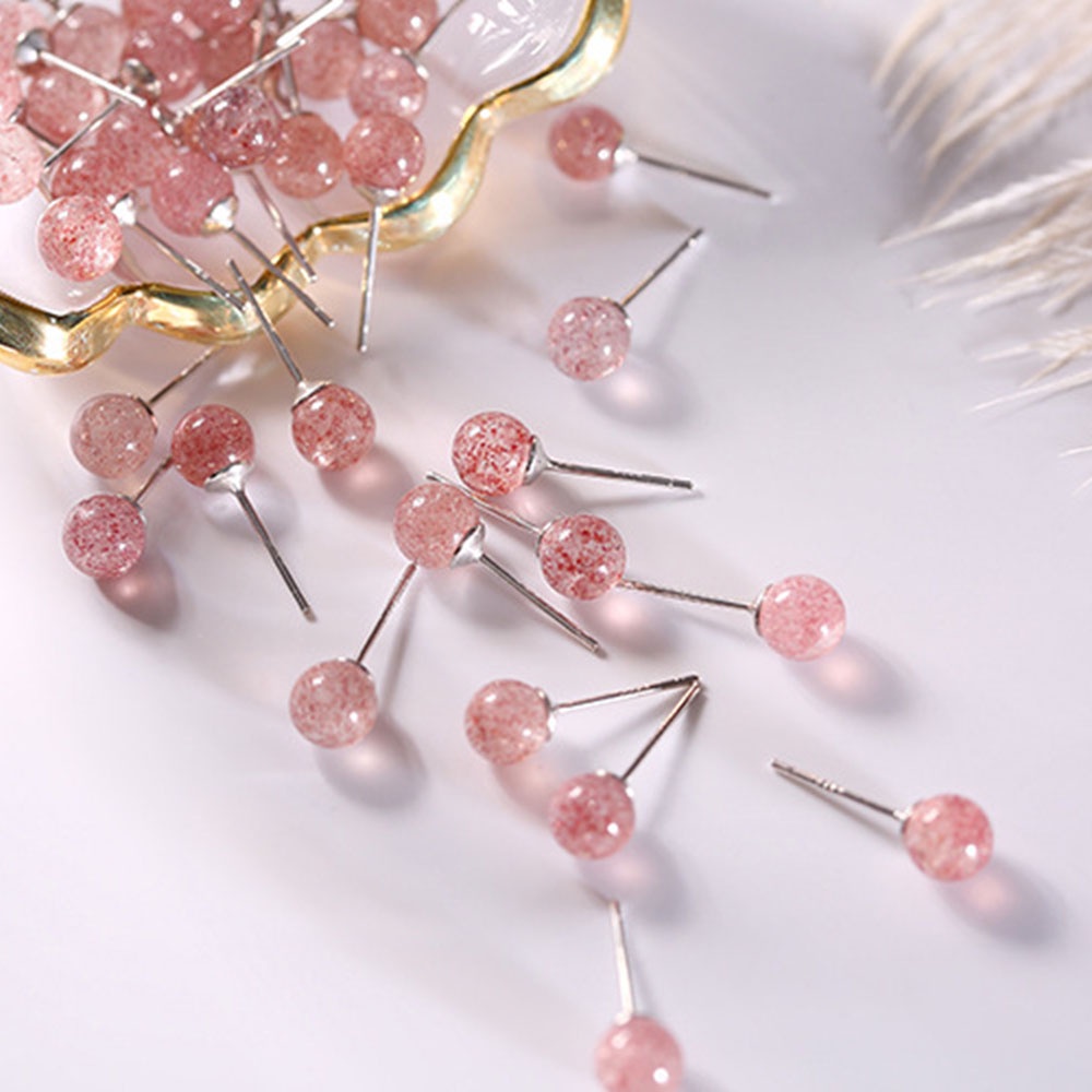 1 đôi bông tai pha lê màu hồng đơn giản thời trang Nhật Bản