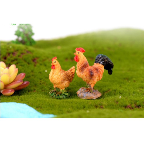 Mô hình đôi Gà hoa mơ (size lớn) - Phụ kiện trang trí tiểu cảnh