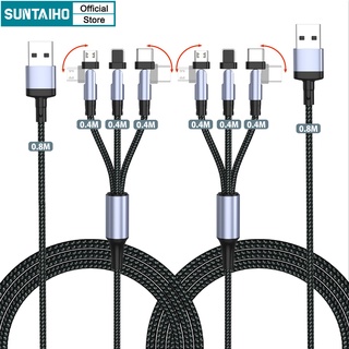 Dây Cáp Sạc Nhanh Suntaiho 3 Trong 1 Bằng Dài 1.2M Đầu Micro USB Type C Cho Phone 8Pin iOS 12 13 14