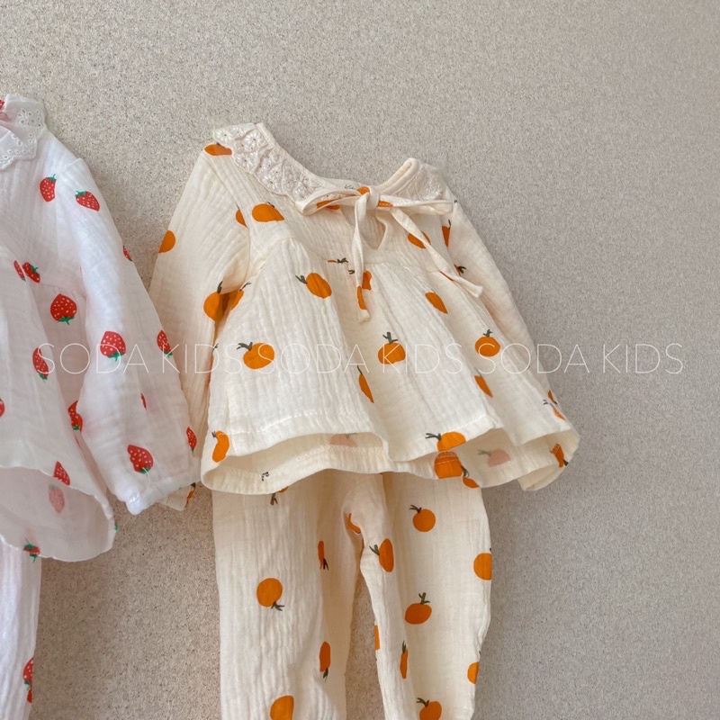 (Hàng thiết kế) Pijama bé gái Muslin cổ ren