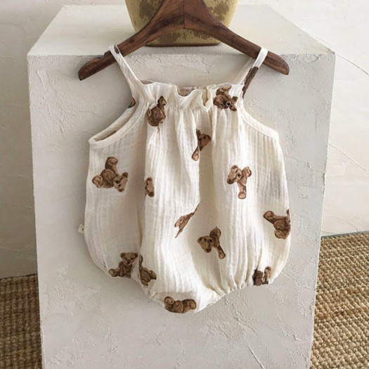 Body Hình Gấu Hàn Quốc Vải Muslin Cao Cấp Kèm Mũ Cute Cho Bé