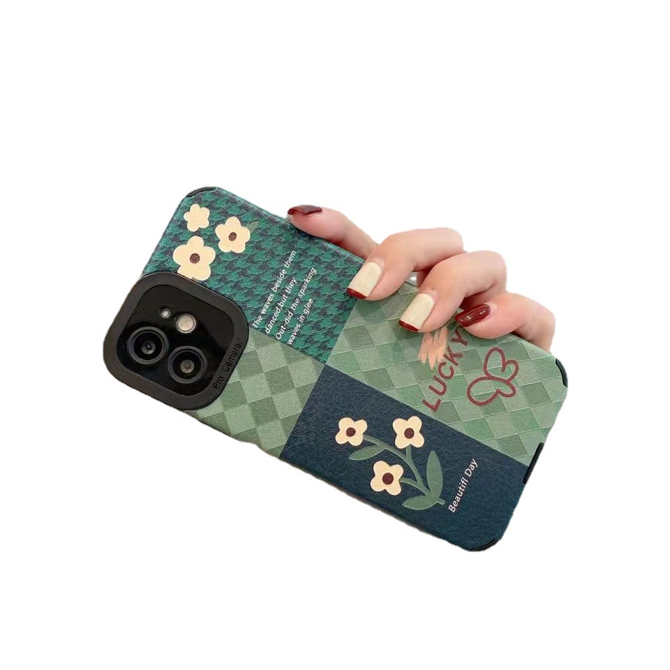Ốp Điện Thoại Họa Tiết Hoa Đính Kim Cương Màu Xanh Lá Kiểu Retro Cho iPhone13 / 14promax 12 11 Niche x / xr