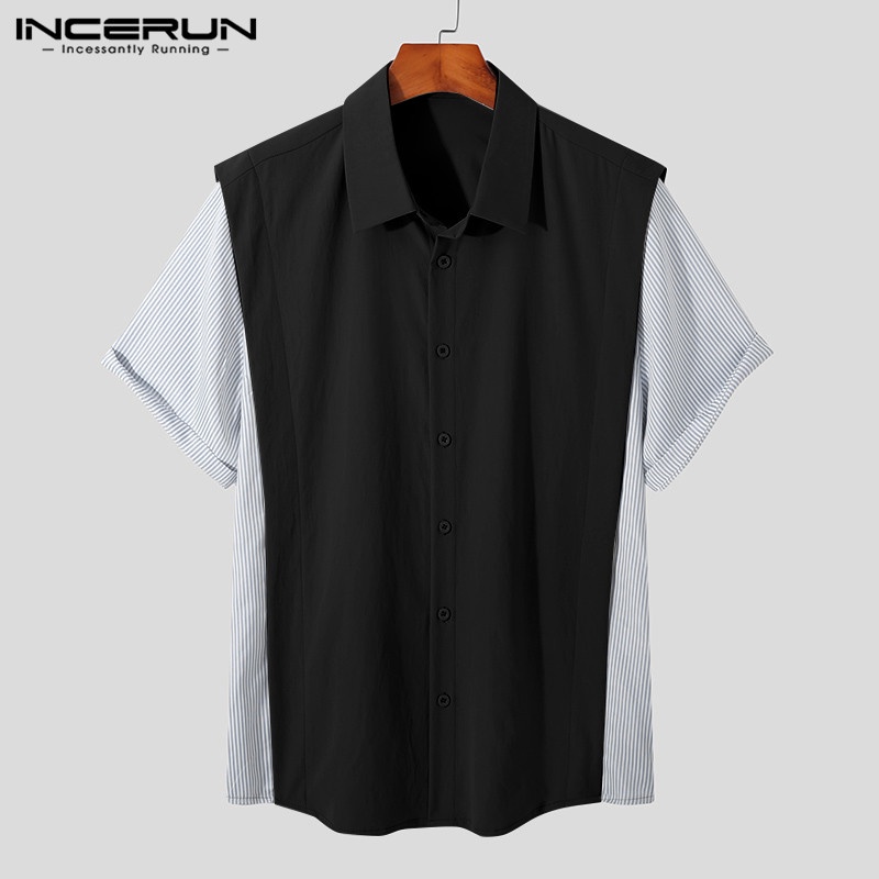 Áo sơ mi INCERUN ngắn tay giả hai lớp thời trang mùa hè dành cho nam