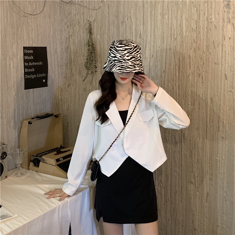 IELGY Áo Khoác Vest Tay Dài Dáng Ôm Ngắn Màu Trắng Thời Trang Cho Nữ