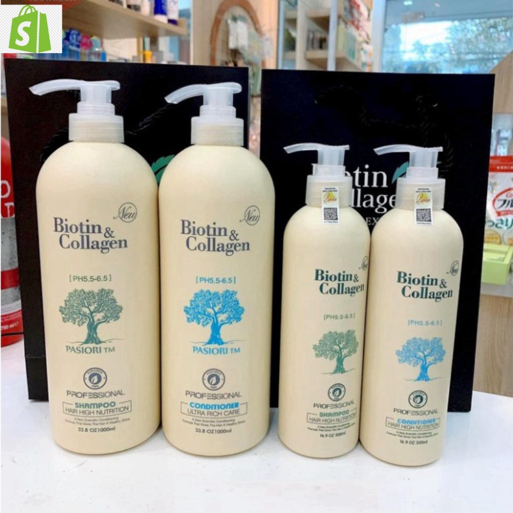 Cặp Dầu Gội Xả Biotin Collagen Trắng 1000ml | Dầu Gội Ngăn Rụng Tóc, Kích Thích Mọc Tóc Cho Nam Nữ [Hàng Chính Hãng]