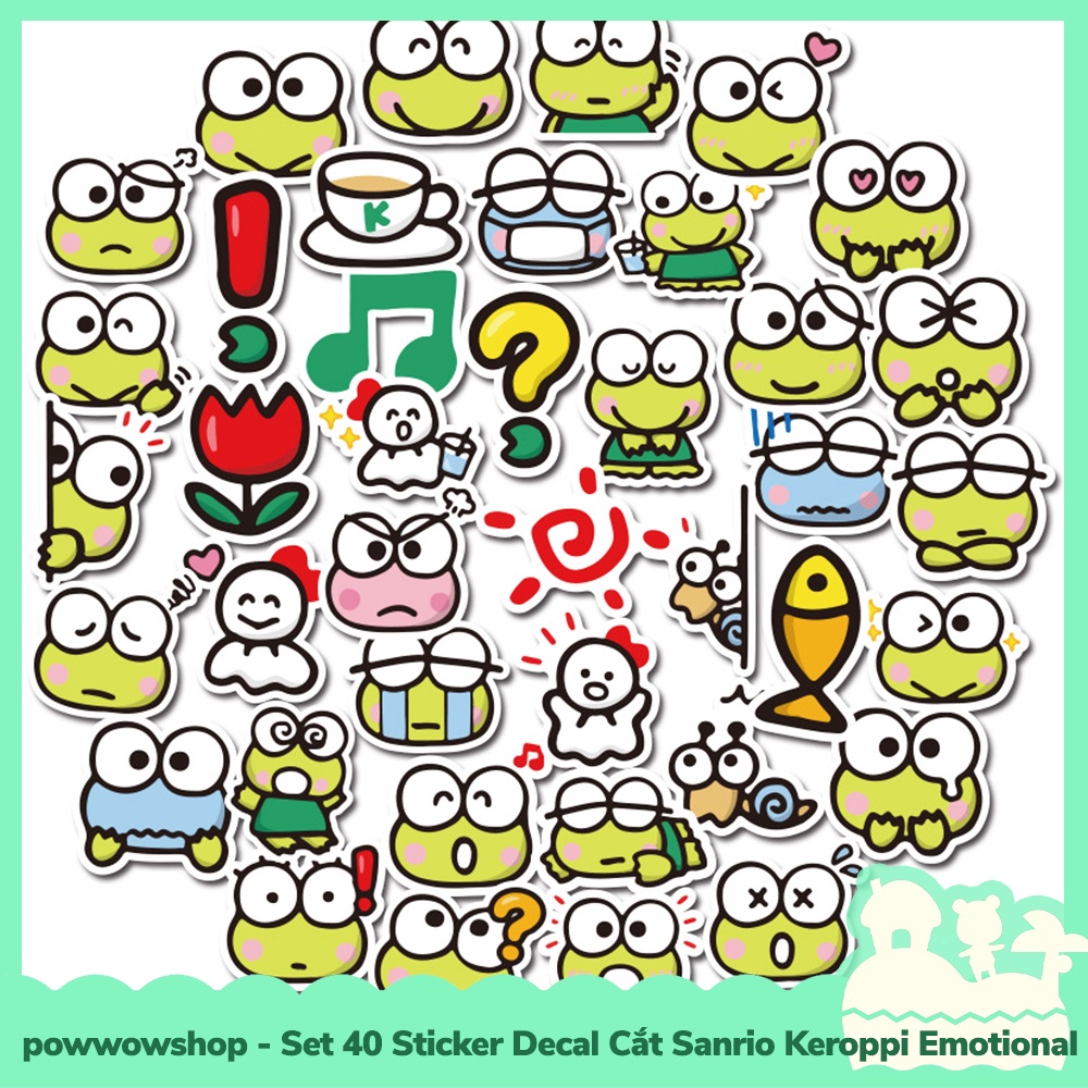 [Sẵn VN - Hỏa Tốc] Set 40 Sticker Mini Decal Dán Trang Trí Vật Dụng Mẫu Sanrio Keroppi Emotional