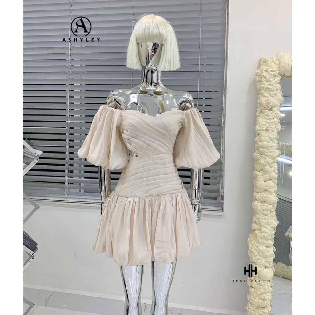VÁY XẾP LI CUT OUT TAY BỒNG SIÊU XINH
