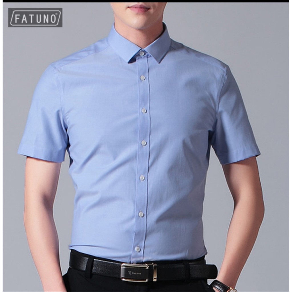 Áo sơ mi nam ngắn tay vải cotton lụa trơn mát chống nhăn chống xù dáng Hàn Quốc