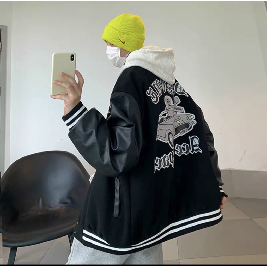 Áo Khoác Bomber Nam Nữ  Chất Liệu Nỉ Dạ Phối Tay Da Lót Dù Thời Trang Cao Cấp Sành Điệu Siêu Hot Trend