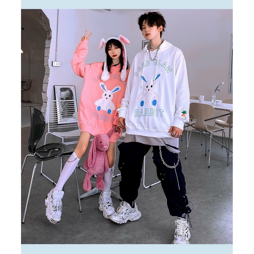 Áo hoodie unisex form rộng chất vải nỉ ngoại thỏ Crablaw cực dễ thương thời trang học đường