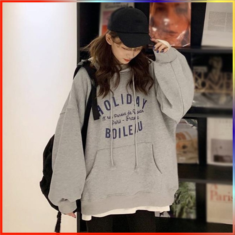 Áo Nỉ Hoodie Unisex HOLIDAYY Có Mũ 2 Màu dưới 70kg - Khoác Nỉ Nữ Dáng Rộng G0105 - Resoshop96