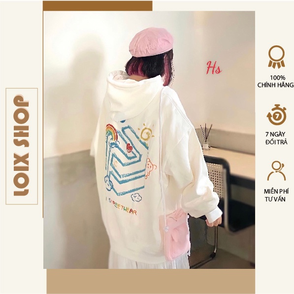 Áo sweater tbo cầu vồng chât liệu nỉ có mũ LOIX mã 790